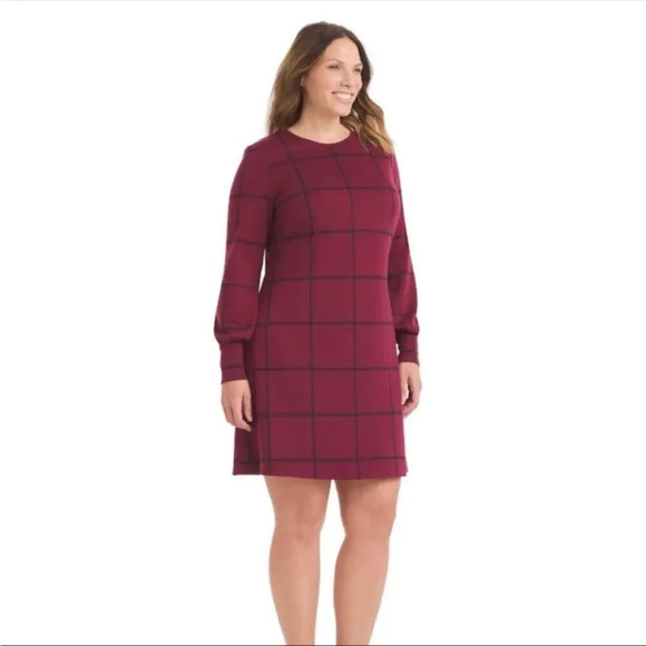 Hutch Dresses & Skirts - Hutch Anthropologie Merlot Red Plaid Long Sleeve Dress Women’s Small Cabin Chic